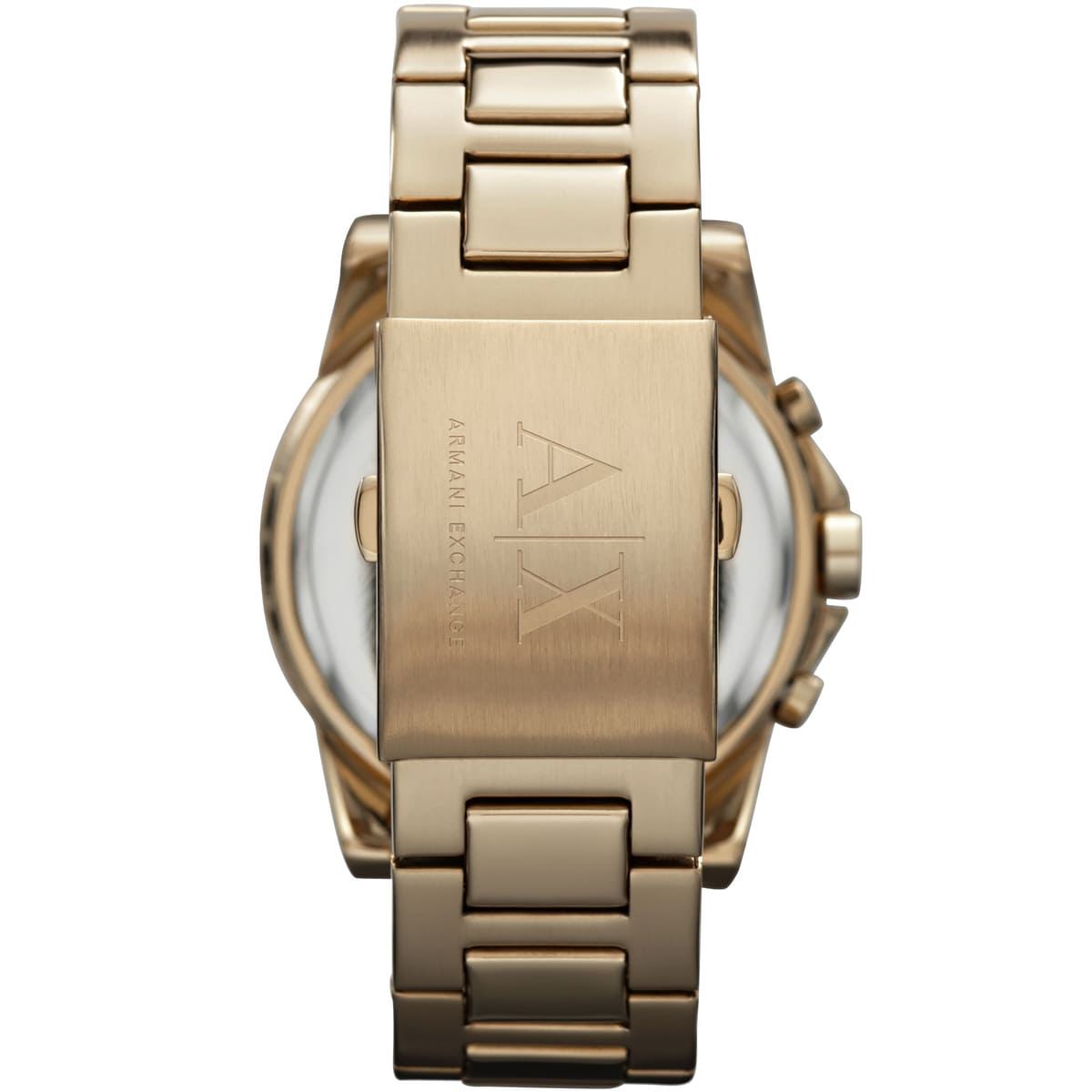 Caseback of Armani Exchange Banks AX2095 with engraved AX logo and Armani Exchange branding