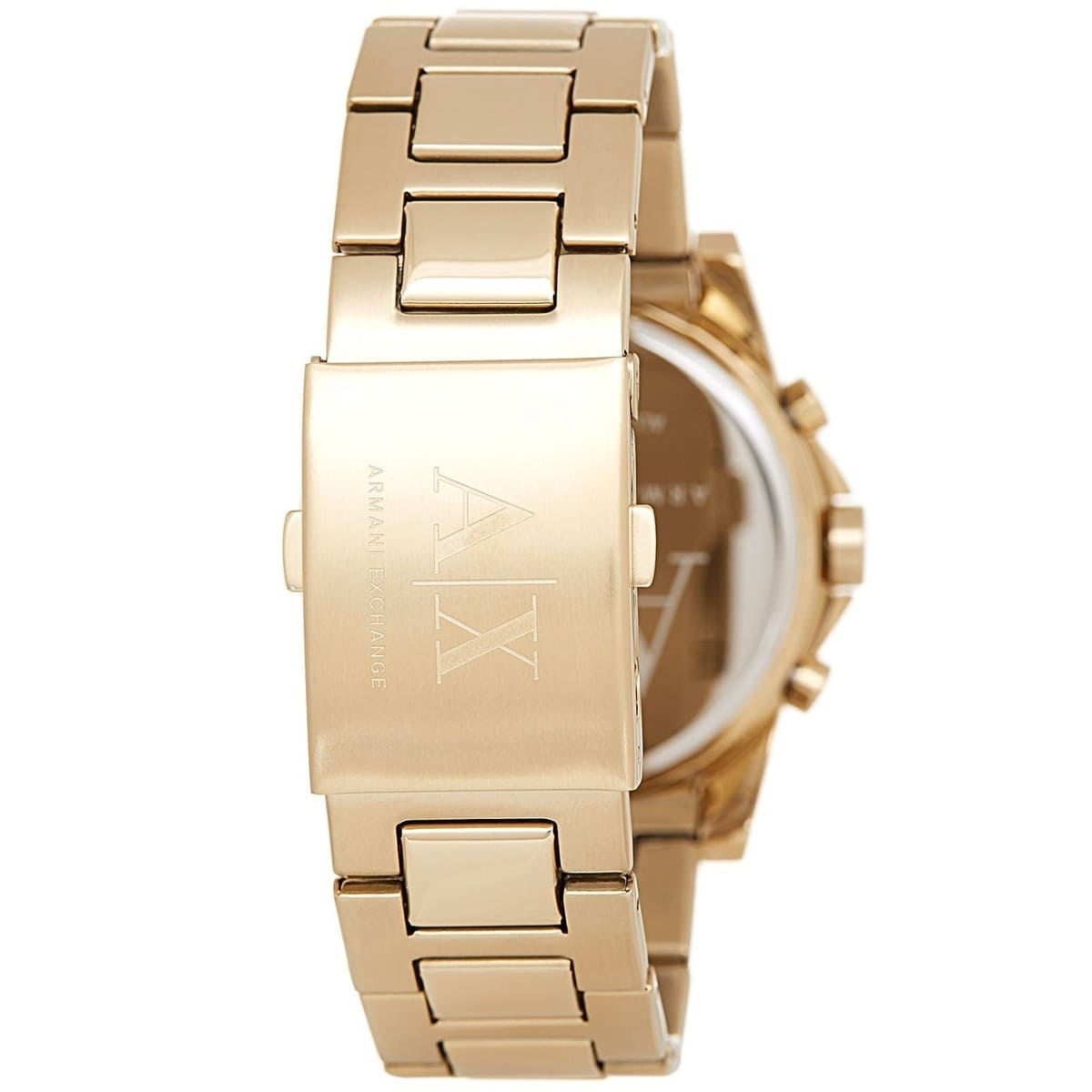 Gold-tone stainless steel bracelet of Armani Exchange Banks AX2095 with engraved caseback