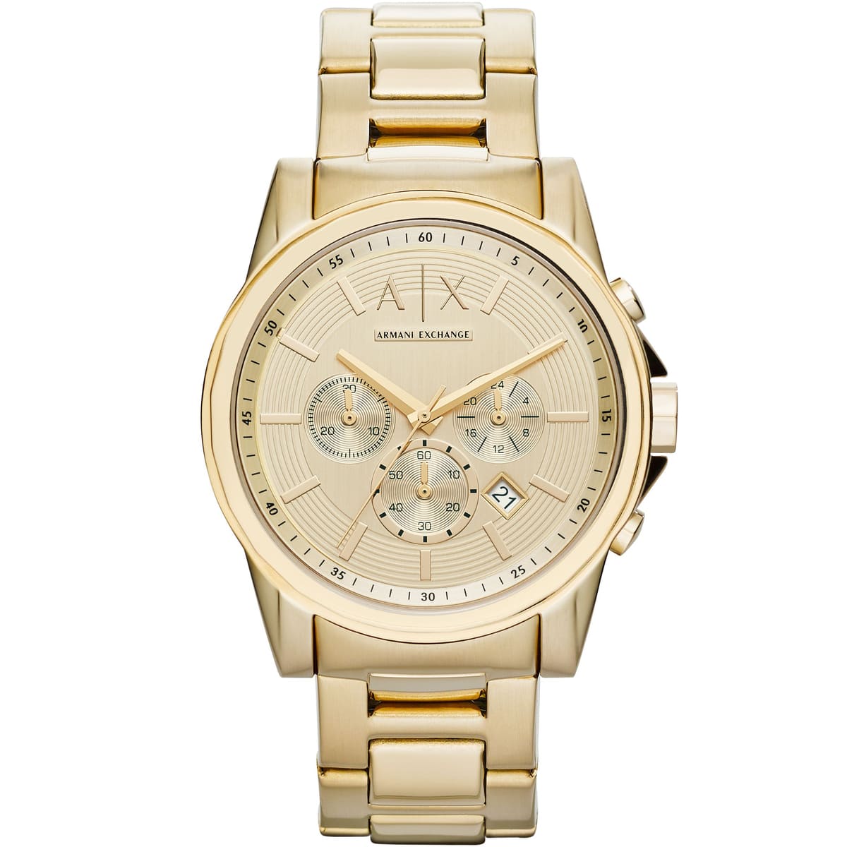 Armani Exchange AX2099 gold chronograph watch with champagne dial and stainless steel bracelet