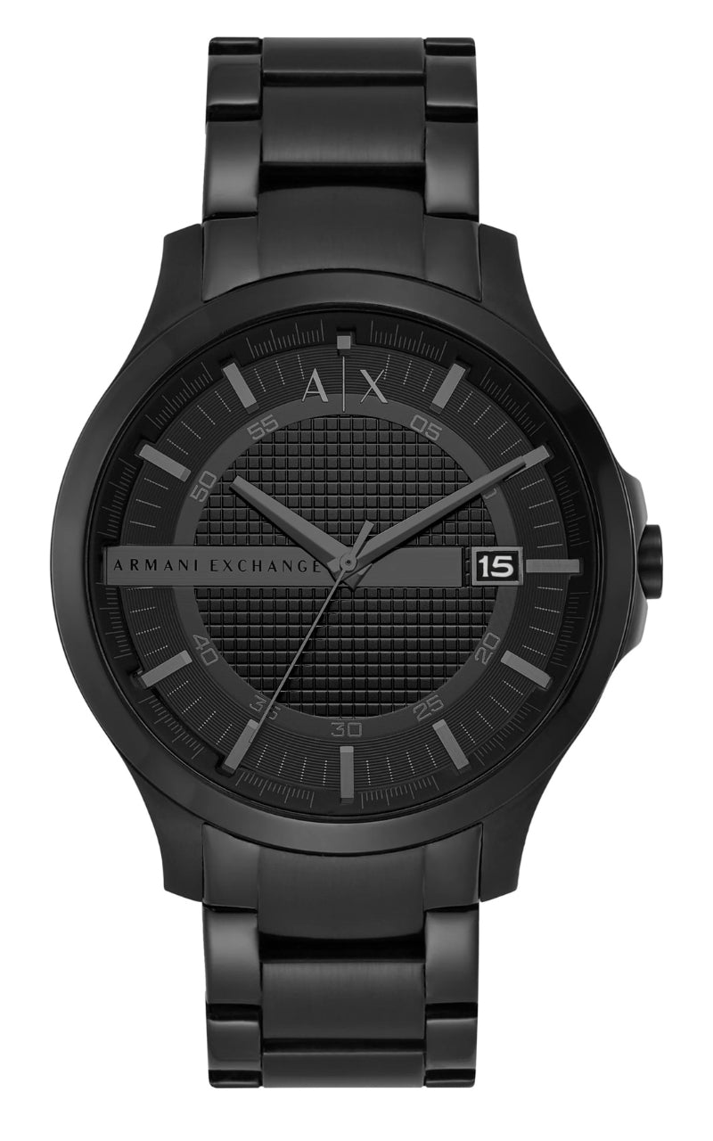 Armani Exchange Hampton black dial all black men's watch with steel bracelet and date window