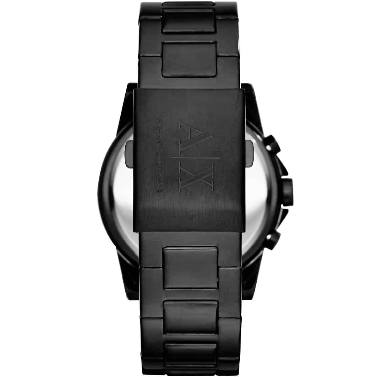 Armani Exchange AX2503 caseback displaying AX logo on black stainless steel
