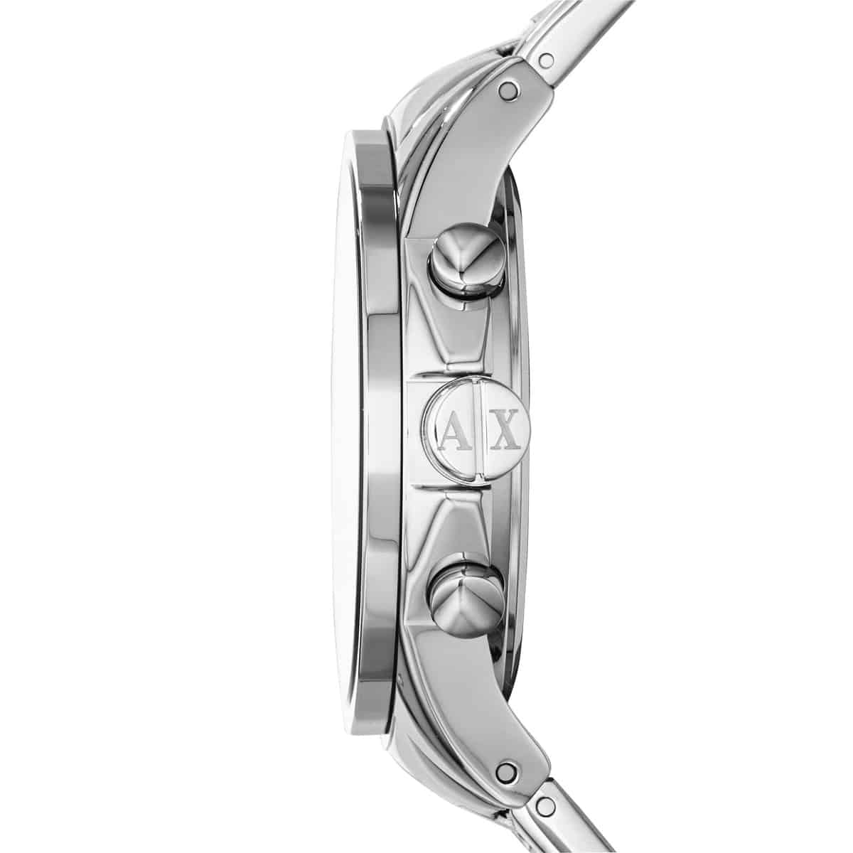 Armani Exchange CAYDE AX2504 watch caseback showing stainless steel with AX logo