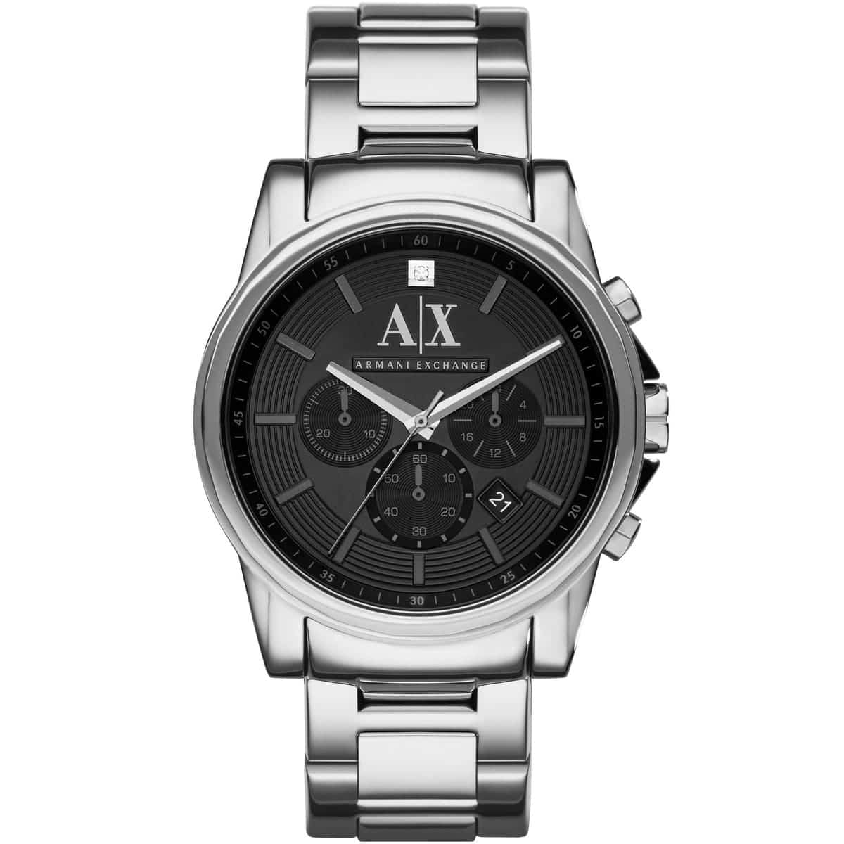 Armani Exchange CAYDE AX2504 men's watch with black dial and silver stainless steel bracelet