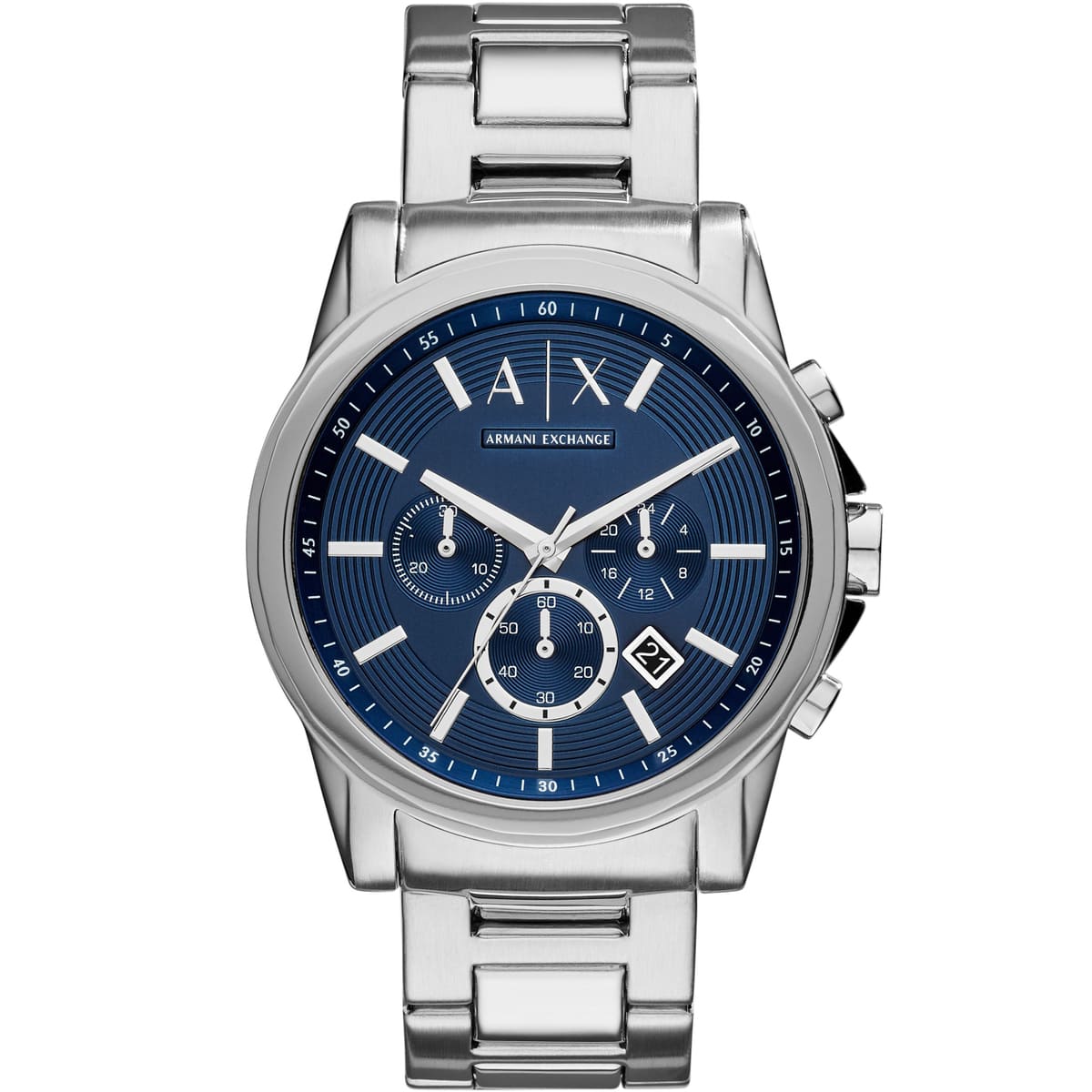 Armani Exchange AX2509 Hampton men's watch with blue dial and silver stainless steel bracelet