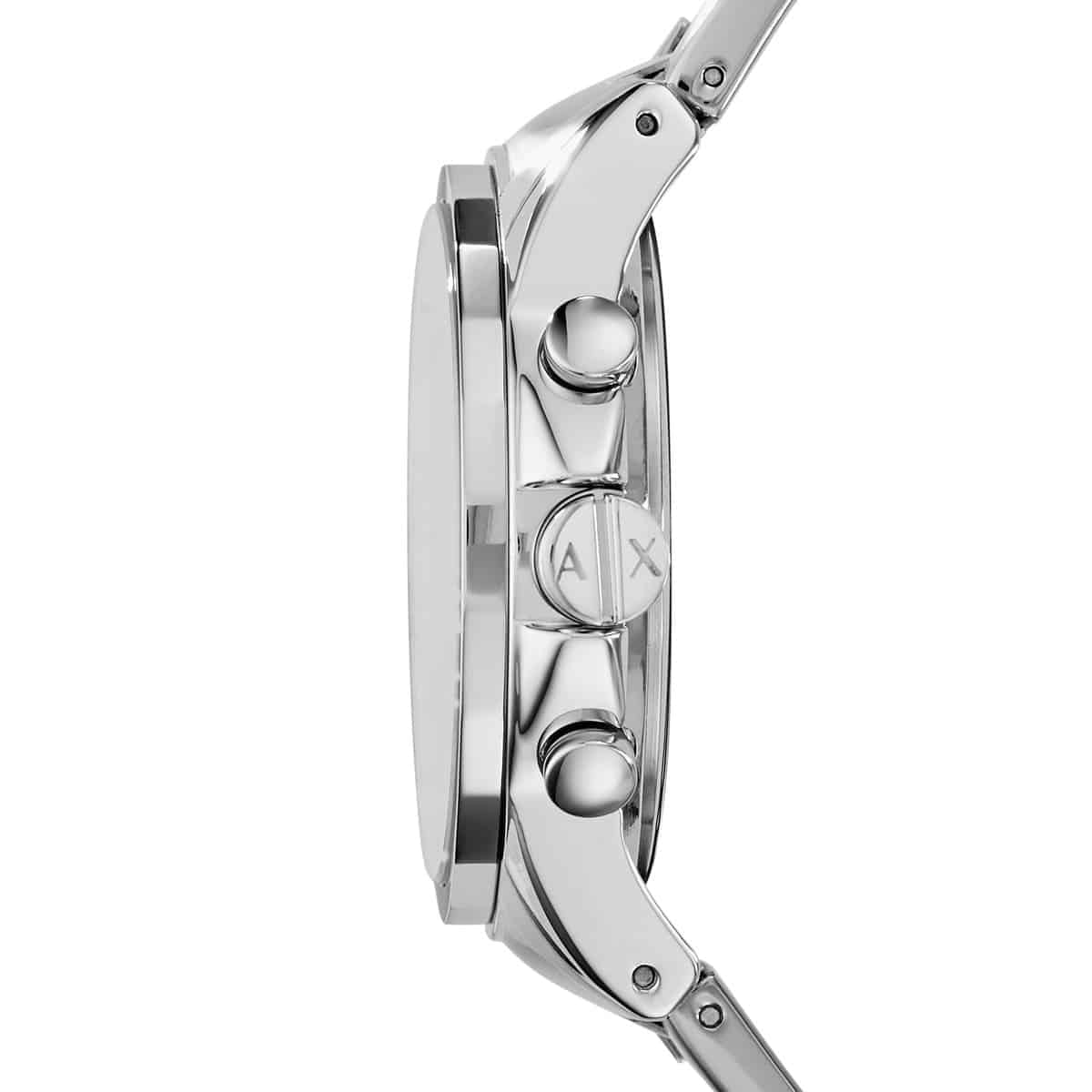 Close-up side view of AX2509 Hampton watch showing case thickness and chronograph pushers