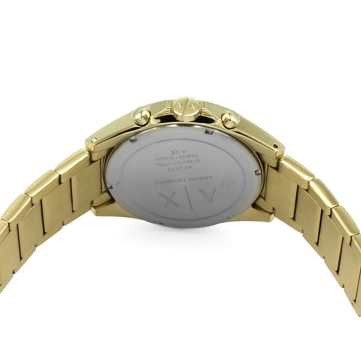 AX2611 Hampton caseback with engraved Armani Exchange branding and tonal metal design