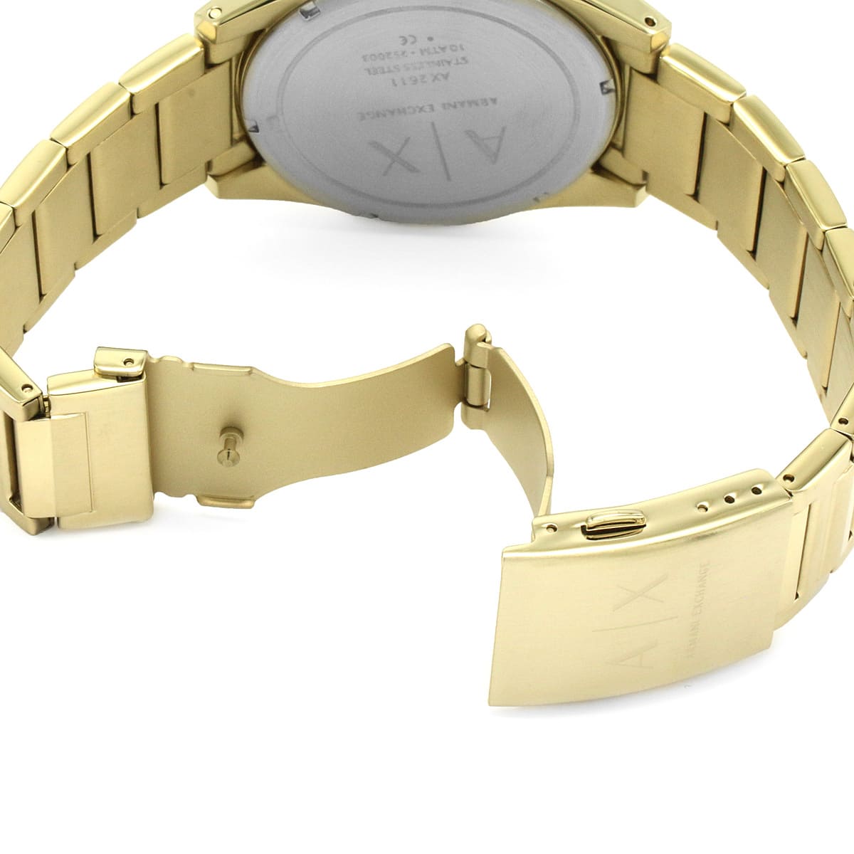 AX2611 gold stainless steel link bracelet strap with fold-over safety clasp