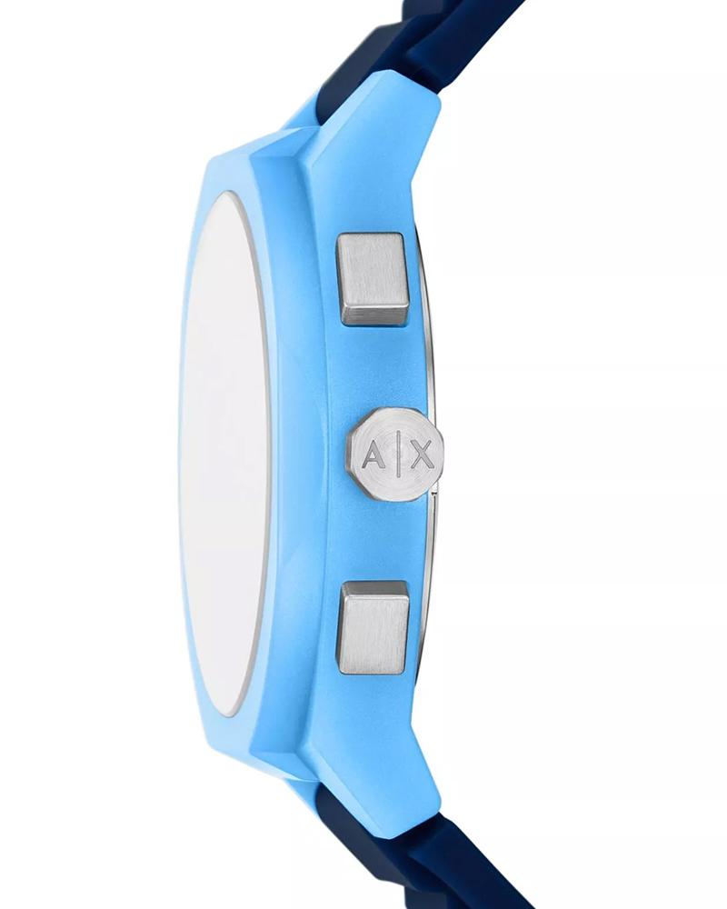 Armani Exchange AX4170 watch side profile showing blue case and pushers