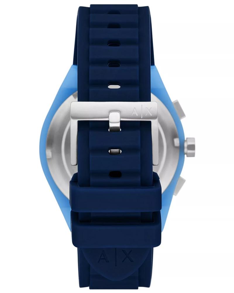 Armani Exchange AX4170 watch strap view showing navy rubber band with AX logo