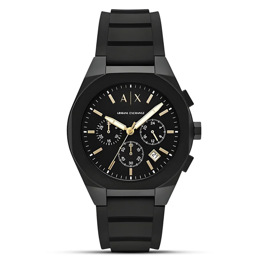 Armani Exchange Rafael AX7165 all-black chronograph men's watch with black dial and stainless steel case