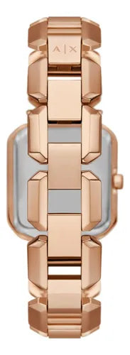 Armani Exchange AX7167 rose gold watch caseback and bracelet detail view