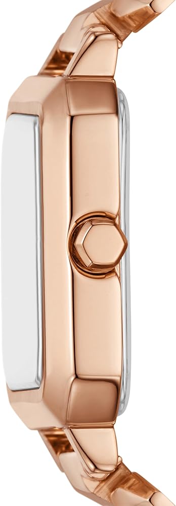 Armani Exchange AX7167 side view showing case depth and rose gold metal bracelet