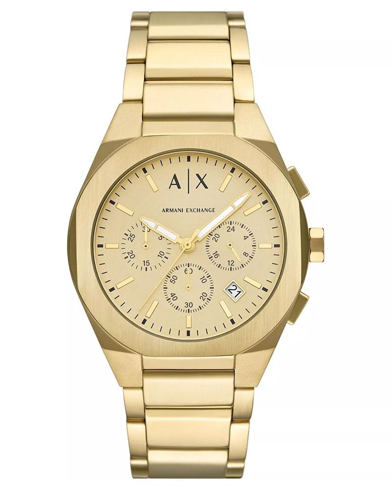 Armani Exchange Sync AX7171 all-gold chronograph watch with champagne dial and three subdials
