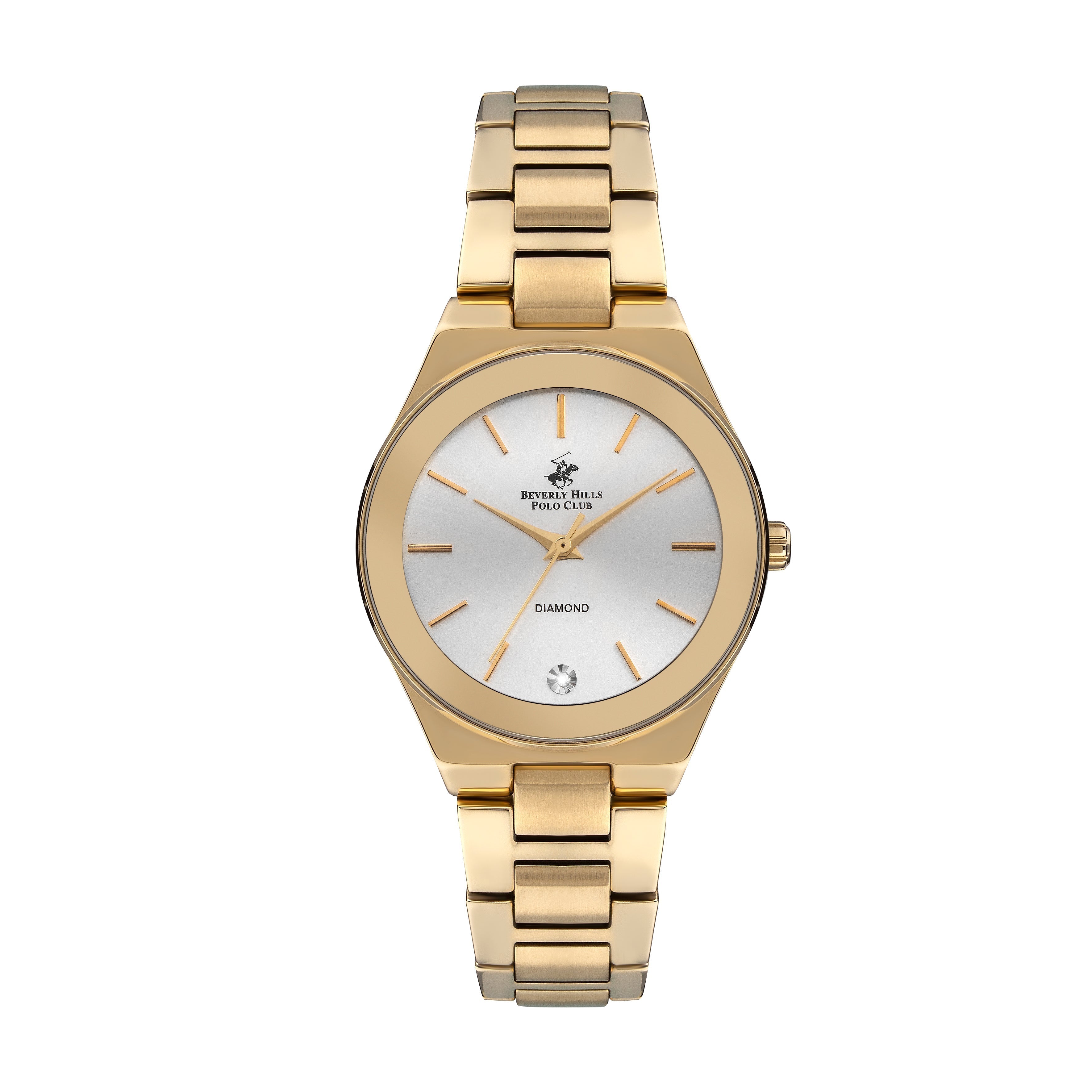 Beverly Hills Polo Club all gold diamond watch with white sunray dial and gold bracelet