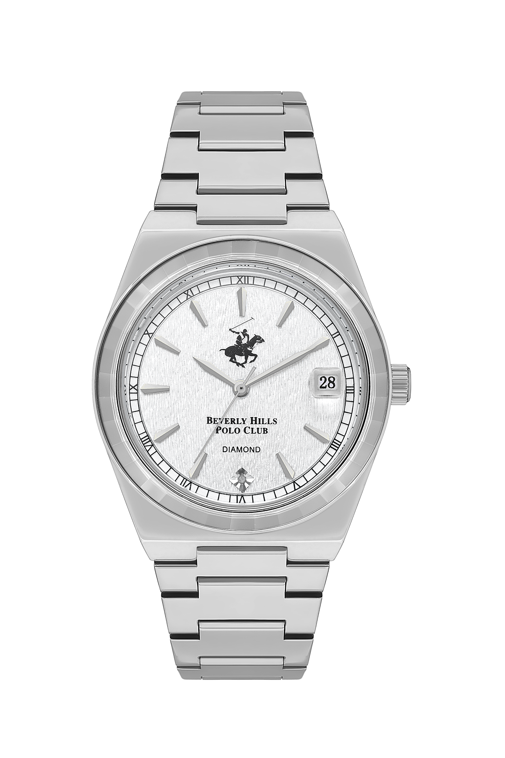 Beverly Hills Polo Club BP3562C.330 women's watch with white dial, diamond markers, silver-tone steel case and bracelet