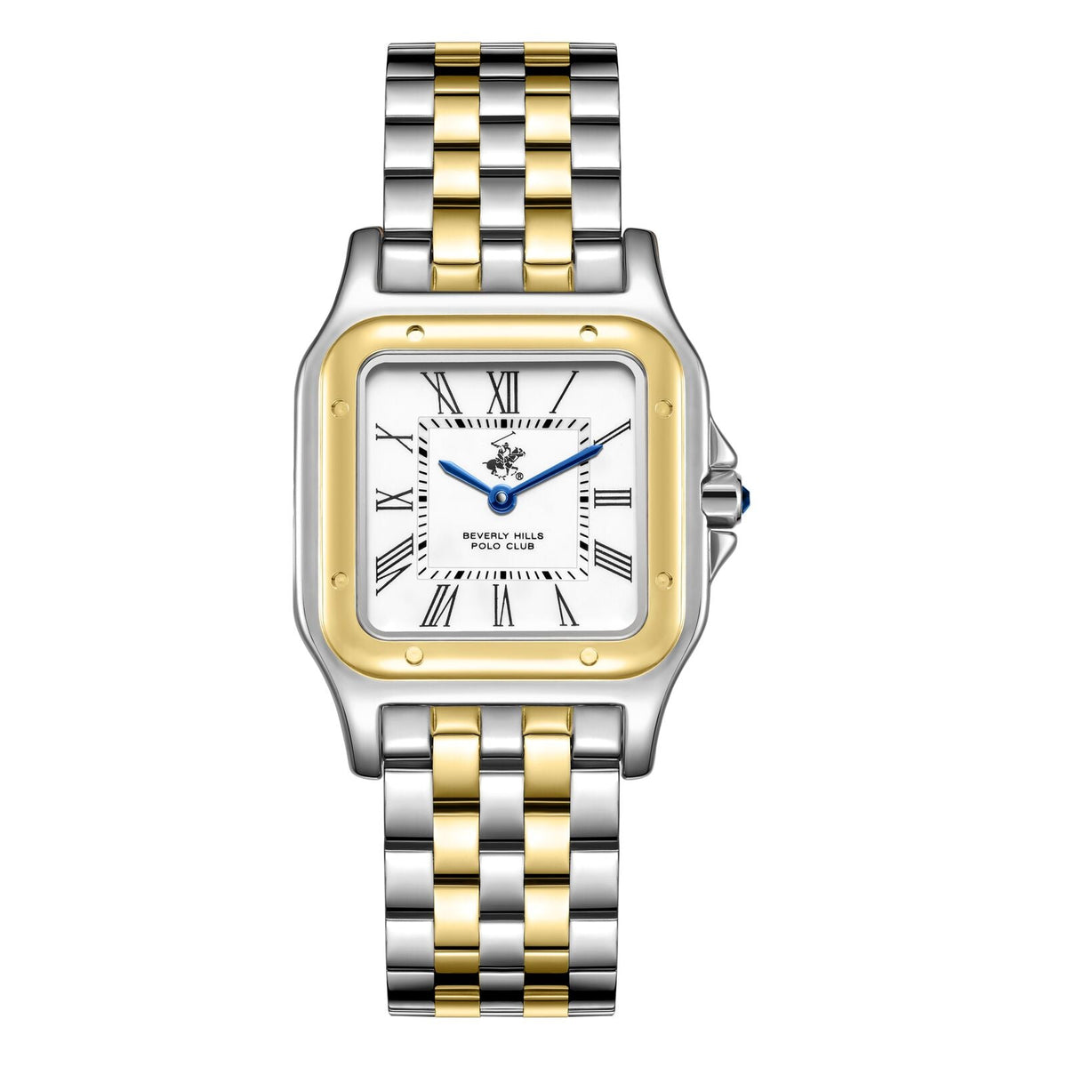 Beverly Hills Polo Club two-tone square watch with white dial and Roman numerals