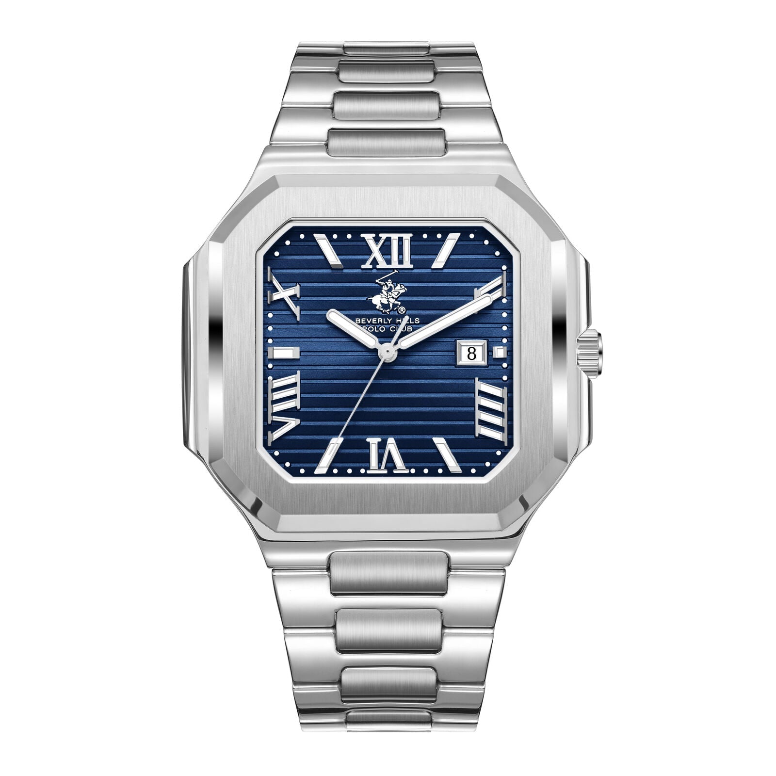 Beverly Hills Polo Club BP3845X.390 silver watch with blue roman numeral dial and steel bracelet