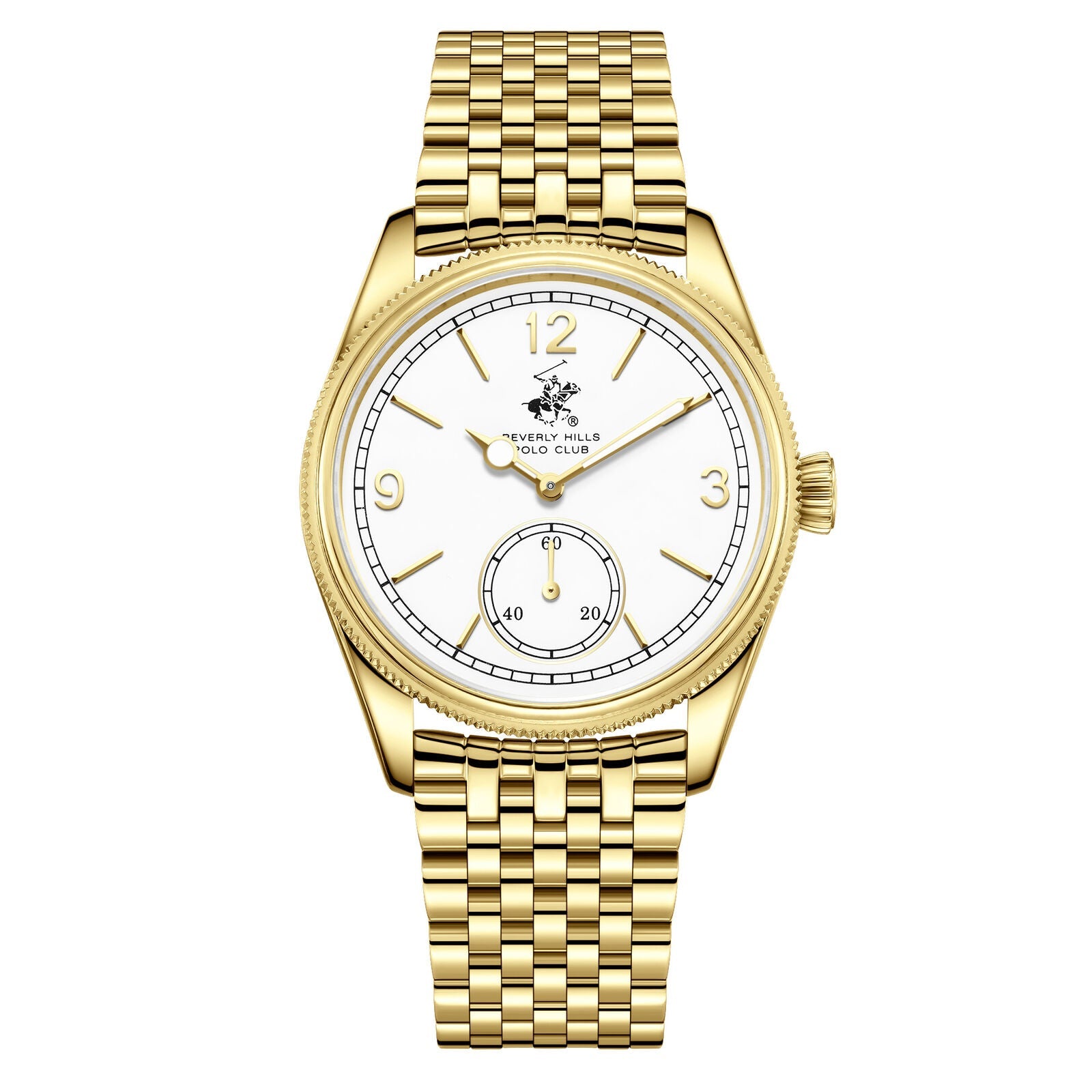 Beverly Hills Polo Club gold watch with white dial and small seconds subdial