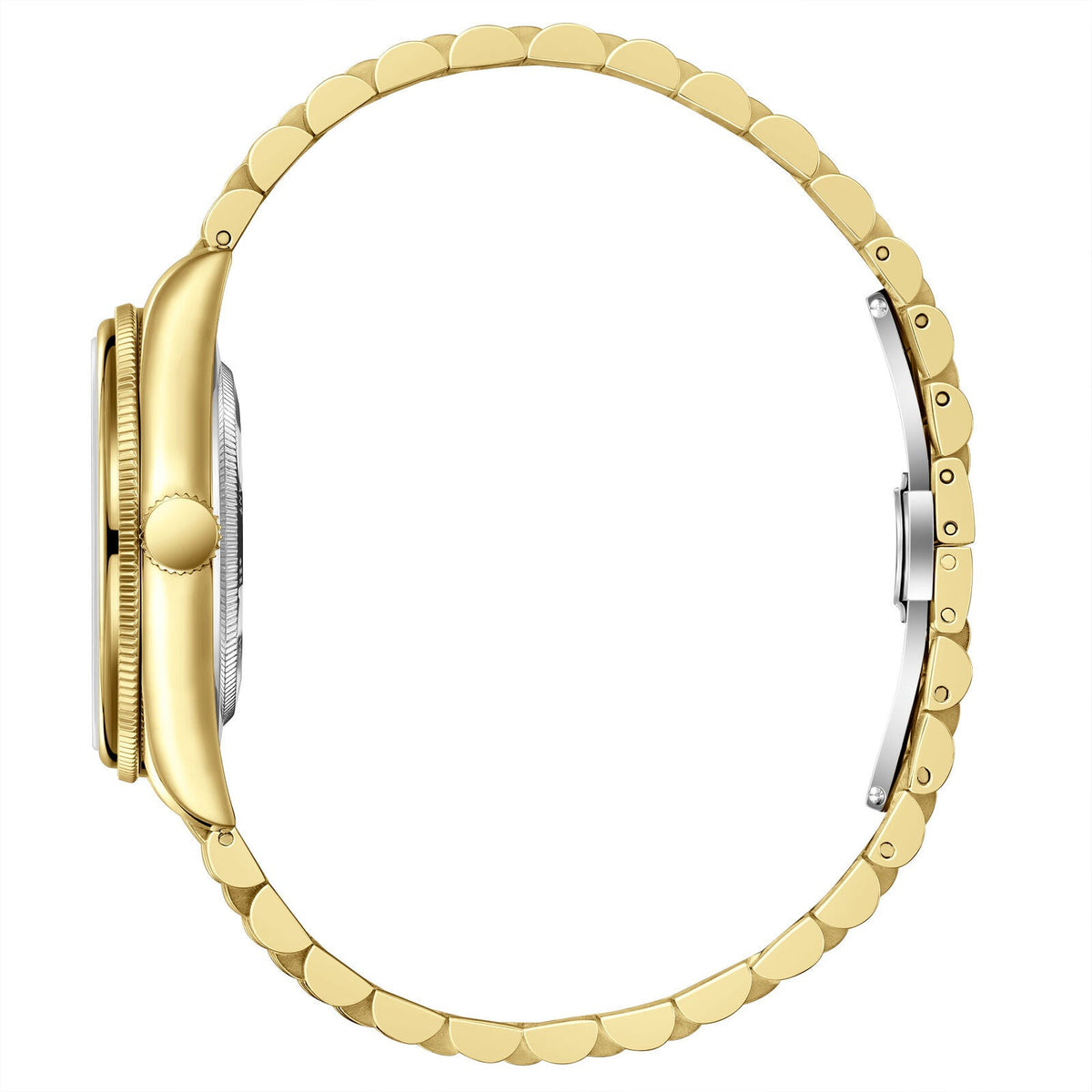 All-gold link bracelet and lugs of Beverly Hills Polo Club watch