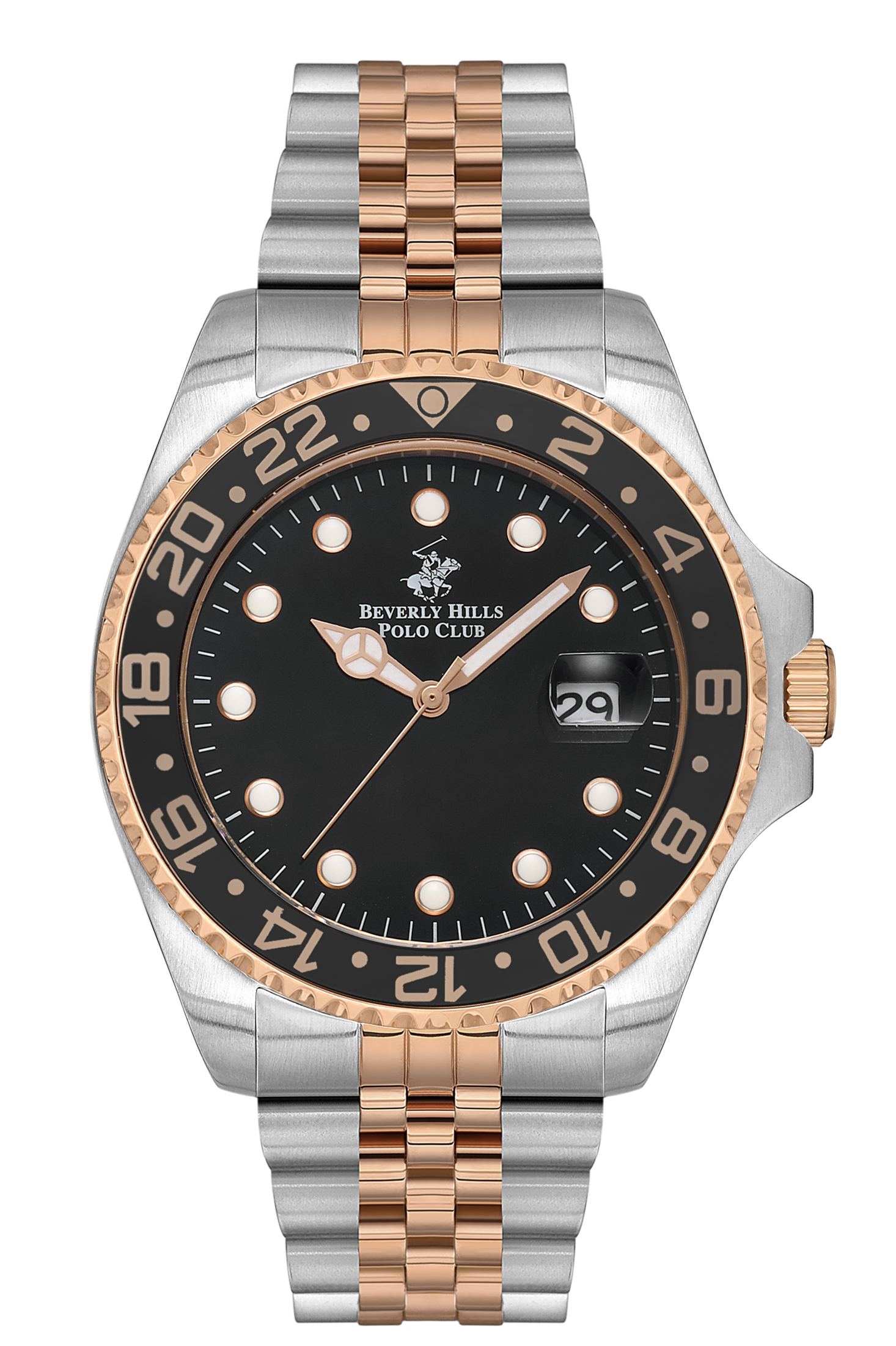 Beverly Hills Polo Club Waterproof Two-Tone Black Dial Date Watch BP3126X.550