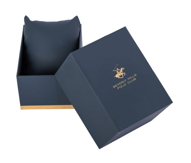 Beverly Hills Polo Club branded blue and gold presentation box