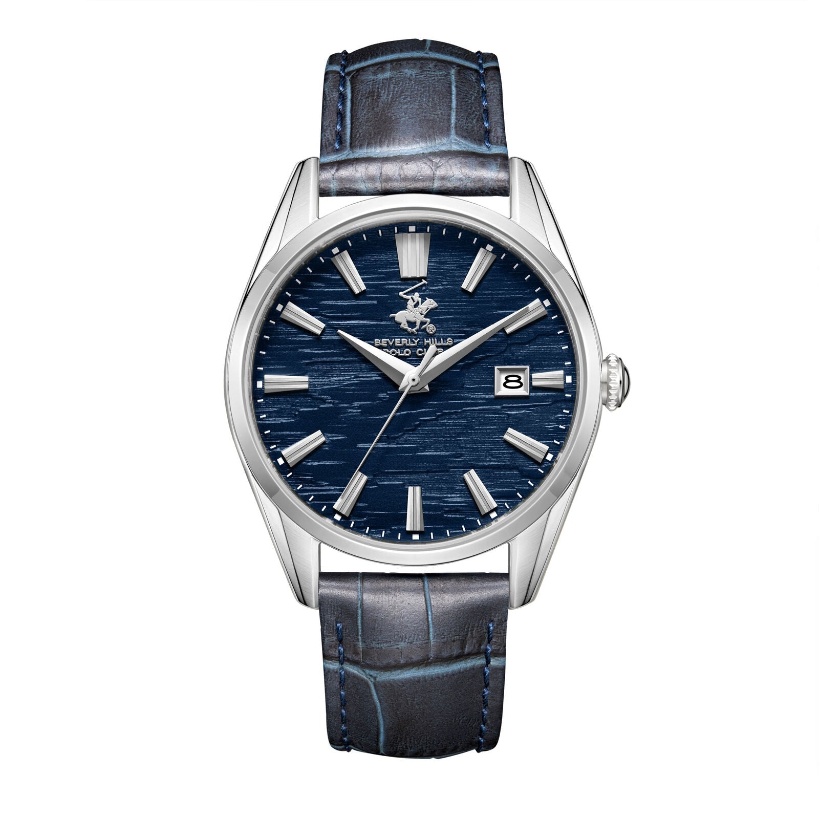Beverly Hills Polo Club BP3811X.399 silver case watch with blue dial and blue leather strap