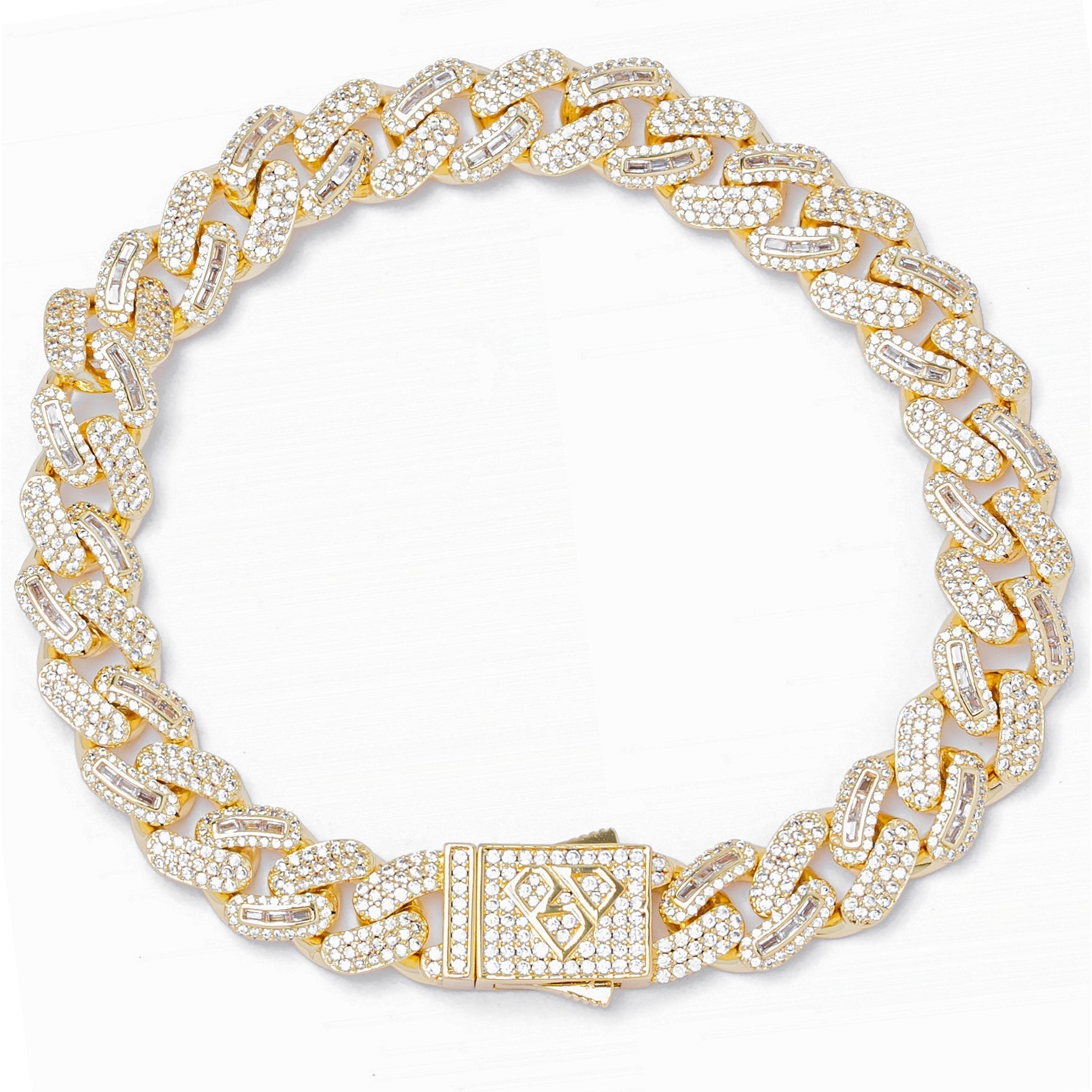 Big Daddy 10MM gold bracelet with baguette and diamond cubic zirconia iced out Cuban link design