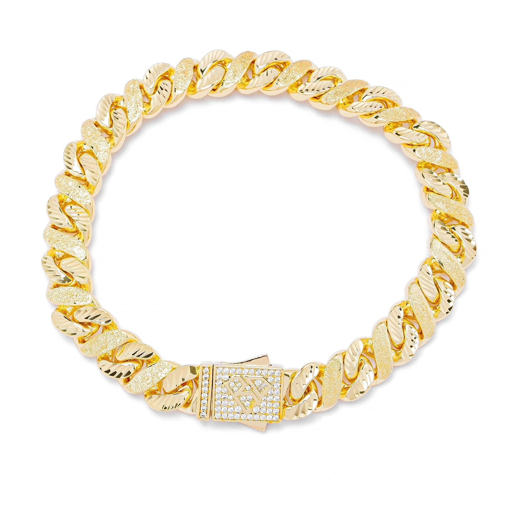 Big Daddy 10MM gold sandblast chain bracelet with diamond iced out clasp