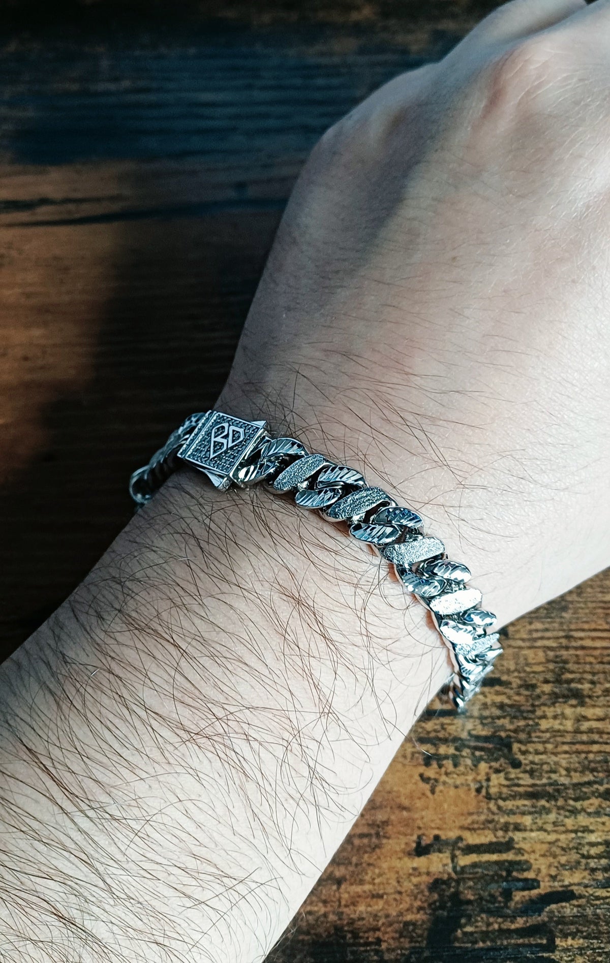 Big Daddy 10MM Sandblast Diamond & Steel Iced Out Bracelet