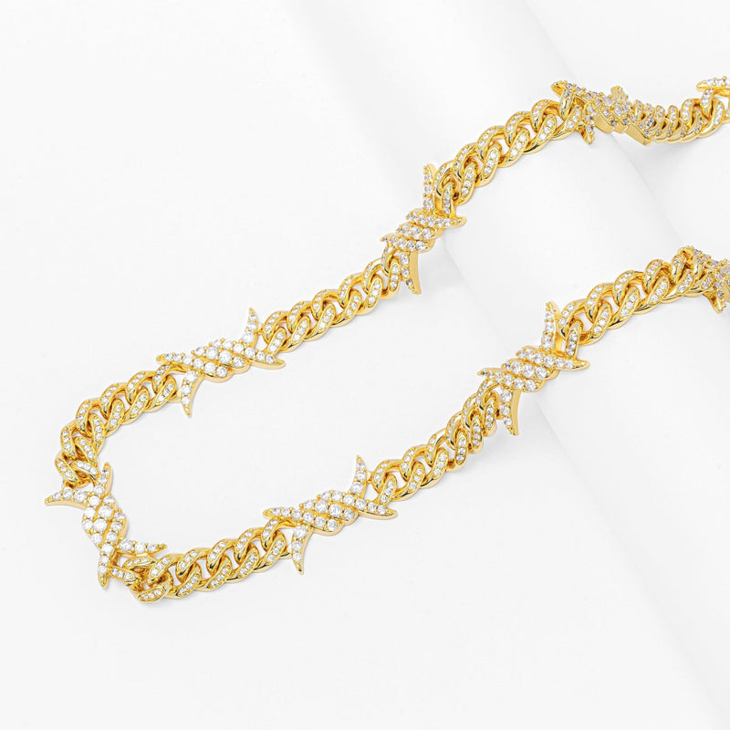 Big Daddy 10MM Spiked Horns Iced Out Gold Chain - Chain