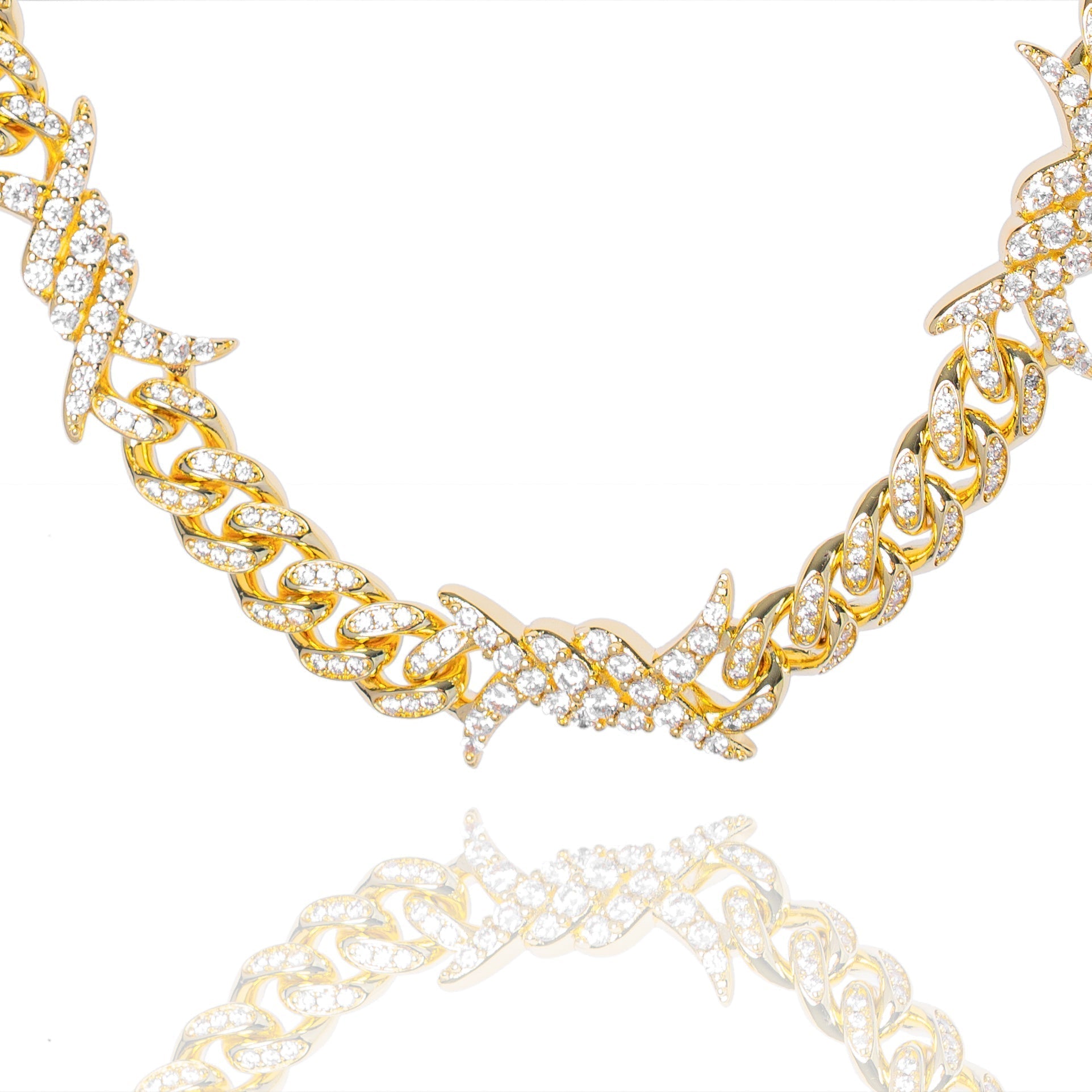 Big Daddy 10MM gold chain with spiked horns and cubic zirconia iced out design