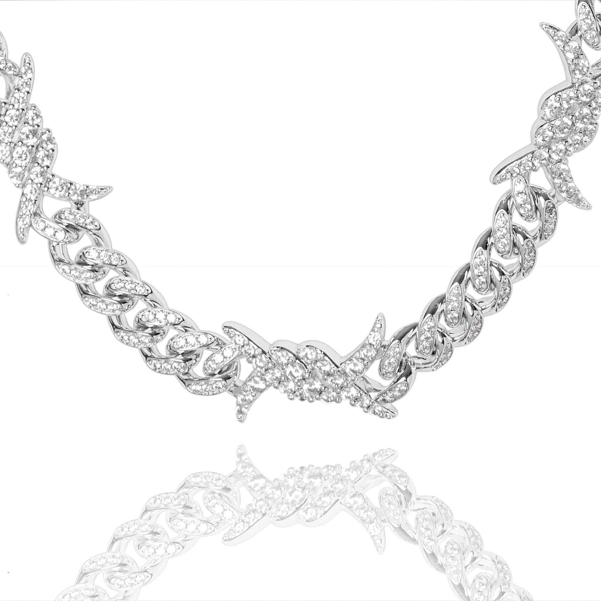 Big Daddy 10MM iced out silver chain with spiked horns and cubic zirconia crystals
