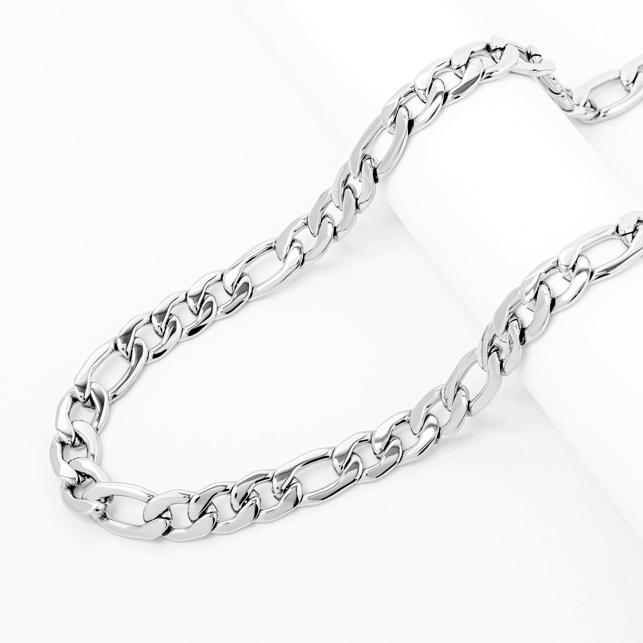 Big Daddy 11MM silver steel Figaro chain necklace full length view