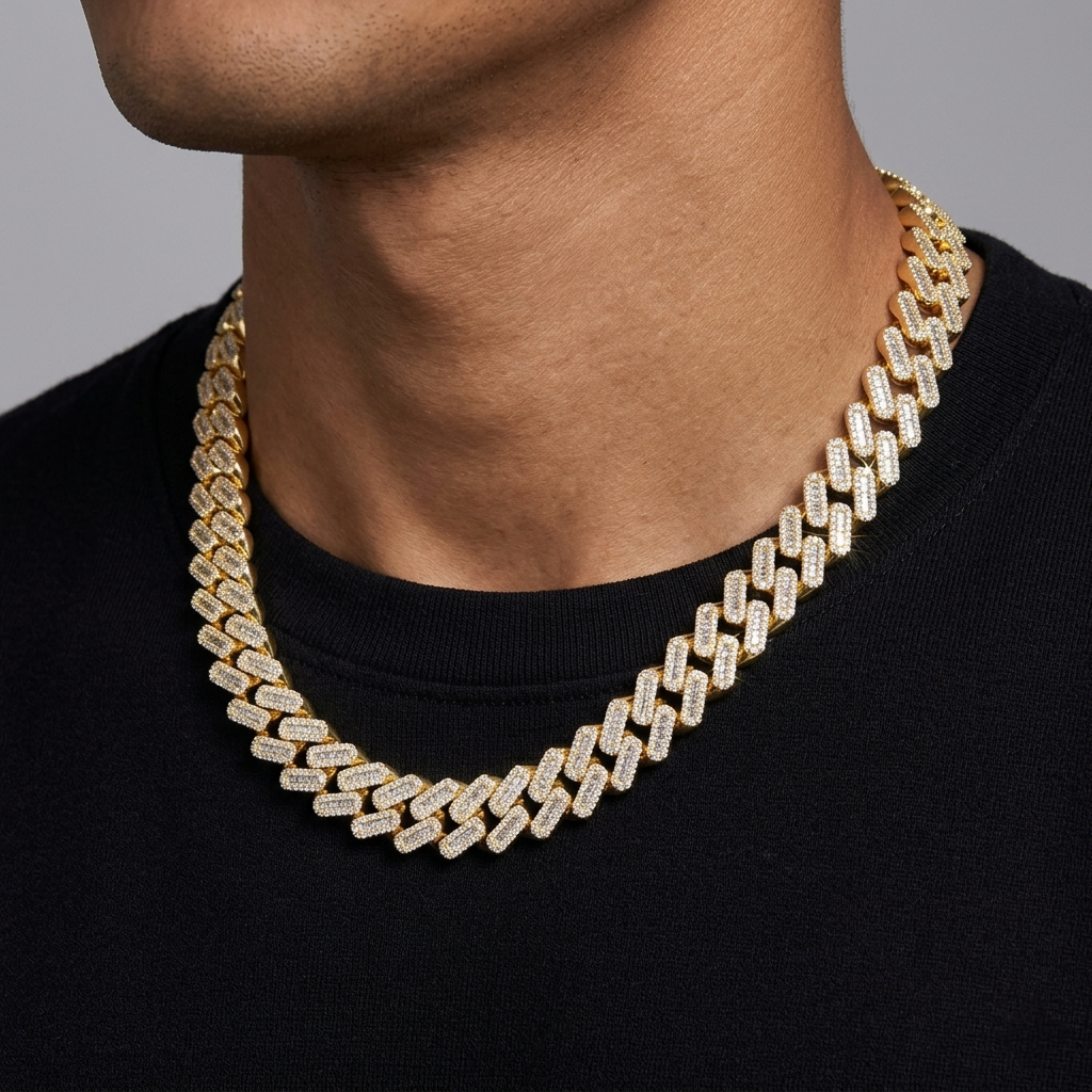 Big Daddy 12MM Baguette Iced Out Rhombus Cuban Gold Chain