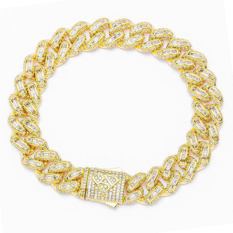 Big Daddy 12MM Baguette Miami Cuban Link Gold Bracelet - Bracelet