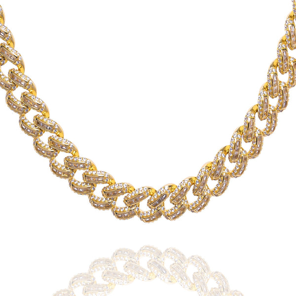 Big Daddy 12MM Baguette Miami Cuban Link Gold Chain - Chain