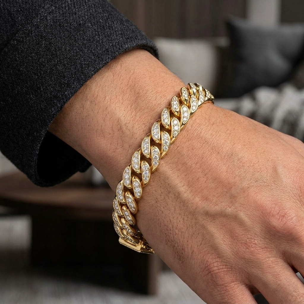 Big Daddy 12MM Bling Cuban Link Gold Iced Out Bracelet