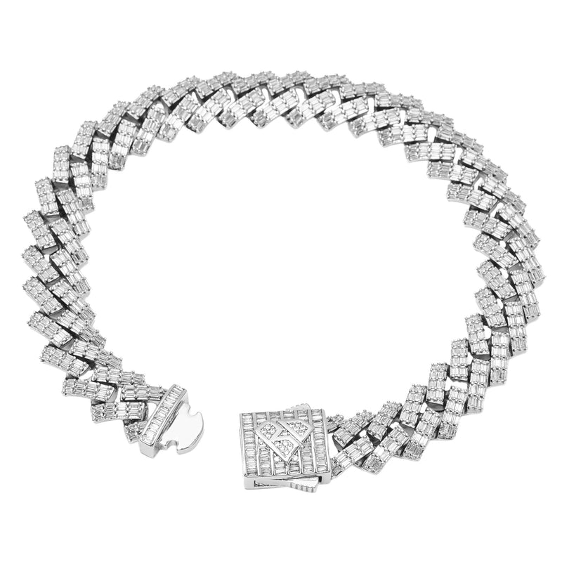 Big Daddy 12MM Cuban Baguette Diamond Silver Bracelet - Bracelet