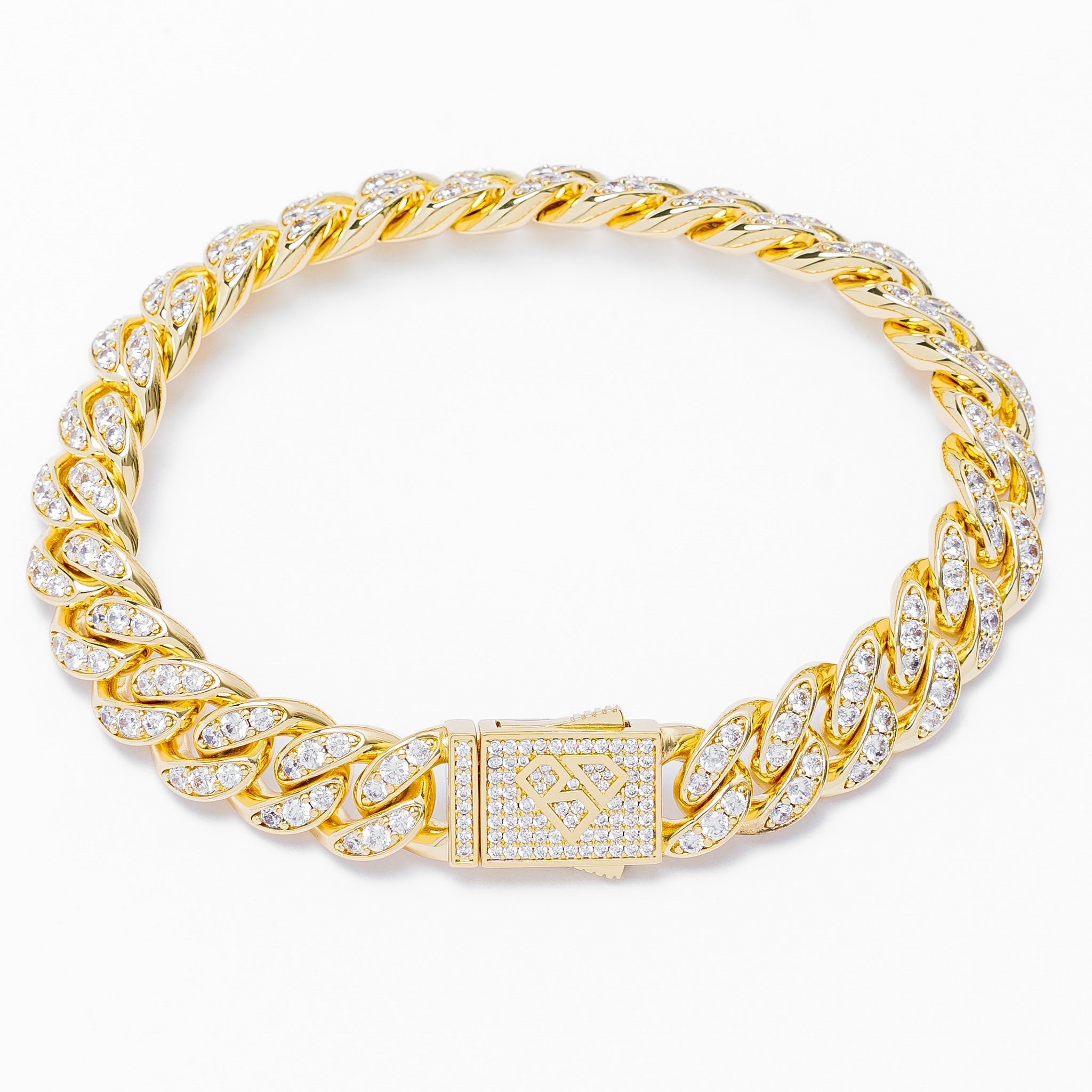 Big Daddy 12MM gold Cuban link bracelet with diamond-encrusted links and magnetic clasp