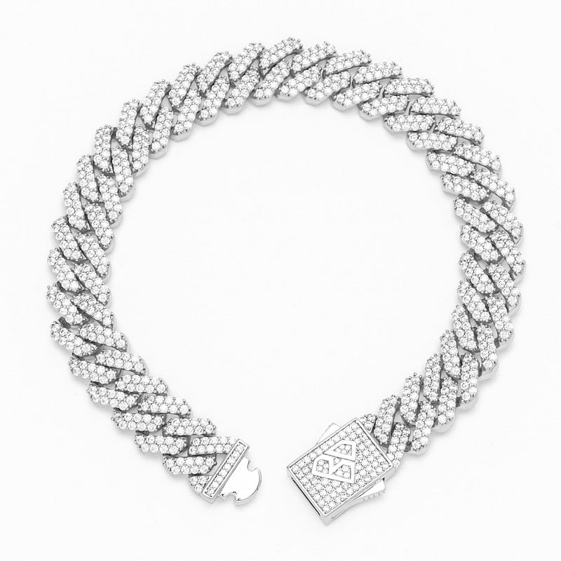 Big Daddy 12MM Full Iced Out Cuban Silver Bracelet - Bracelet