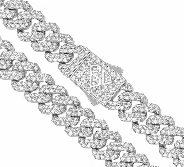 Big Daddy 12MM Full Iced Out Cuban Silver Chain - Chain