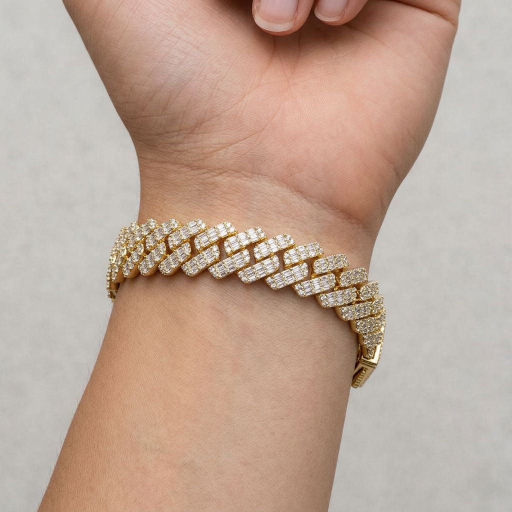 Big Daddy 12MM Gold Baguette Diamond Cuban Iced Out Bracelet