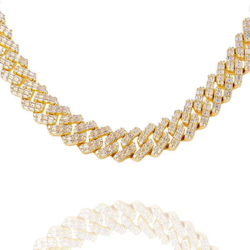 Big Daddy 12MM Gold & Baguette Diamond Prong Cuban Chain - Chain