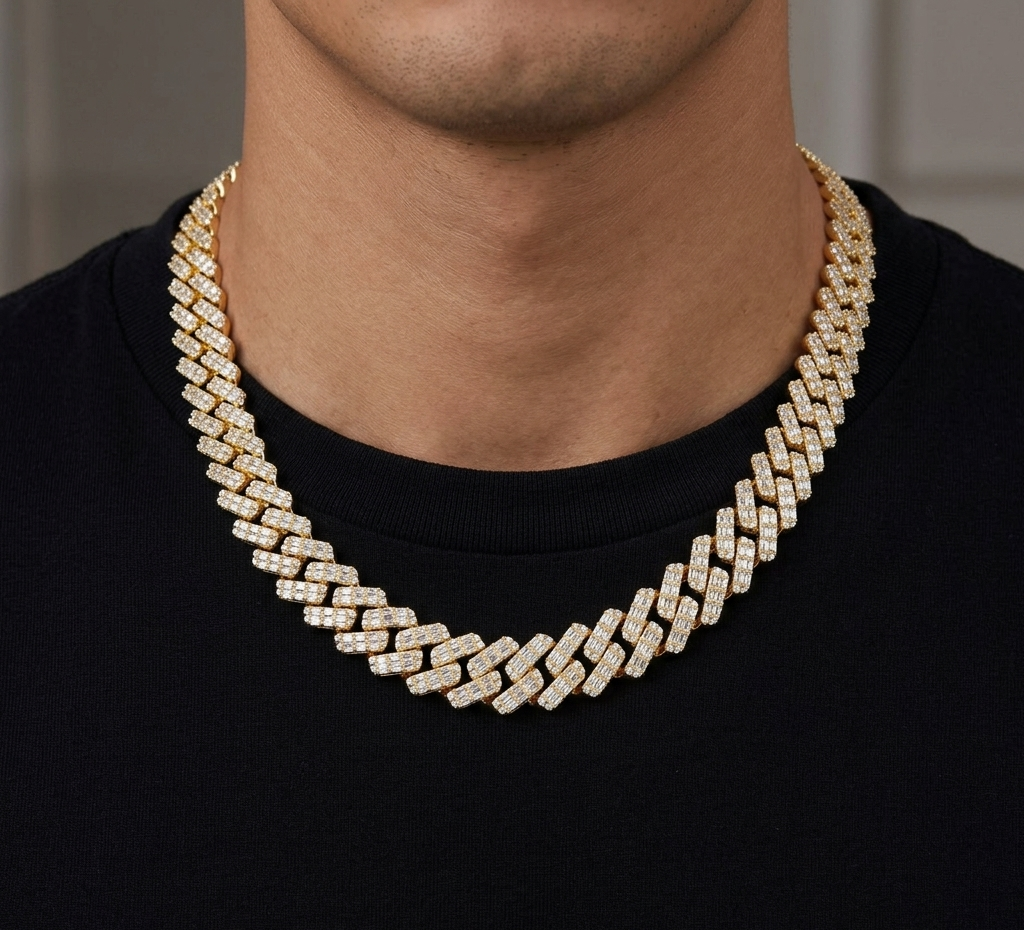 Big Daddy 12MM Gold & Baguette Diamond Prong Cuban Iced Out Chain