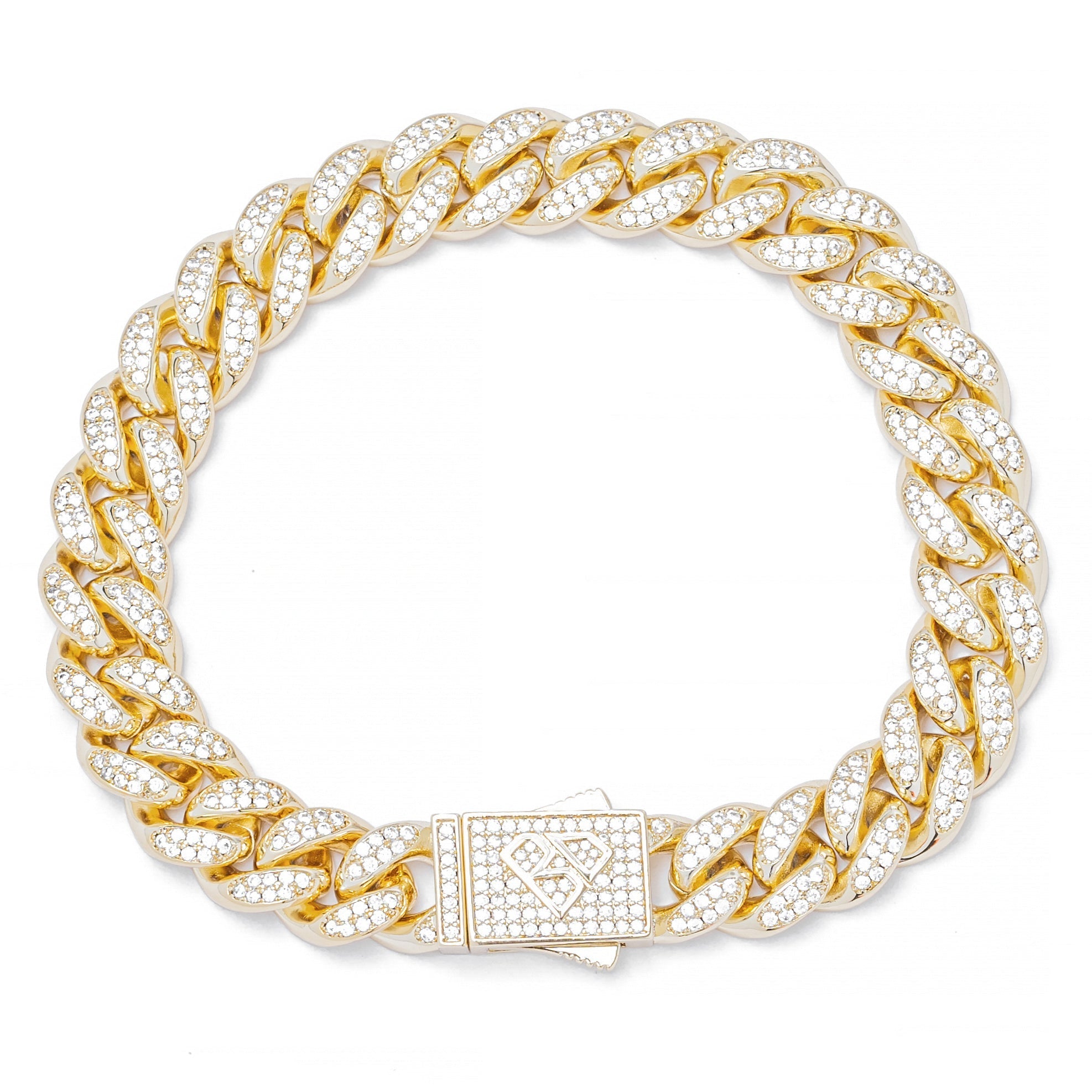Big Daddy 12MM gold Cuban link bracelet with diamond iced out links and pave clasp