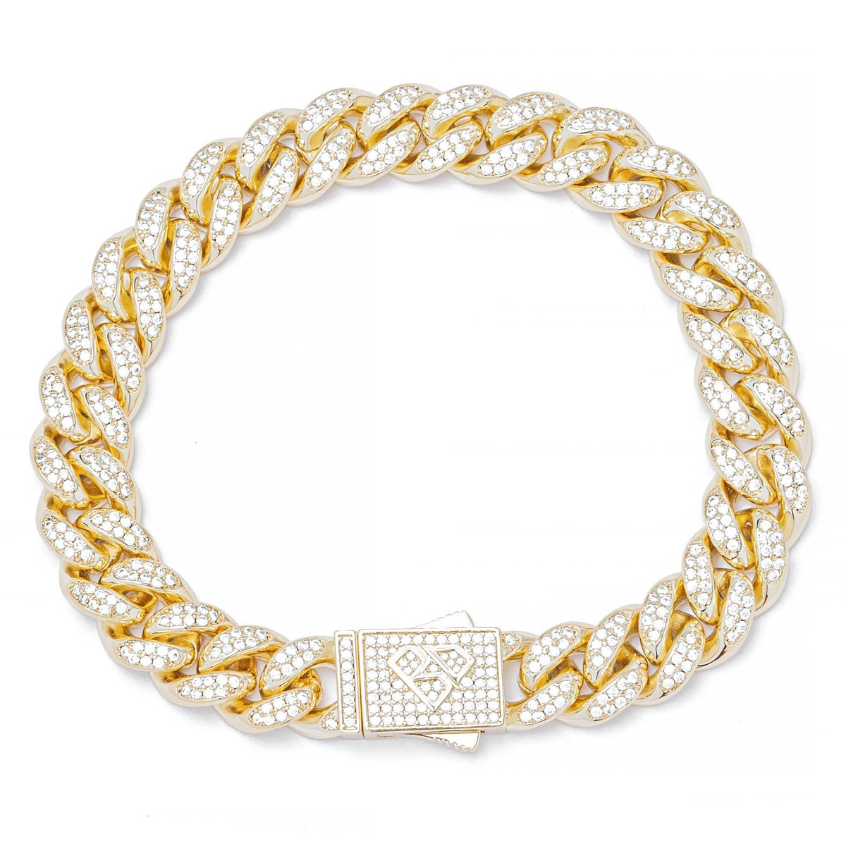 Big Daddy 12MM gold Cuban link bracelet with diamond iced out links and pave clasp