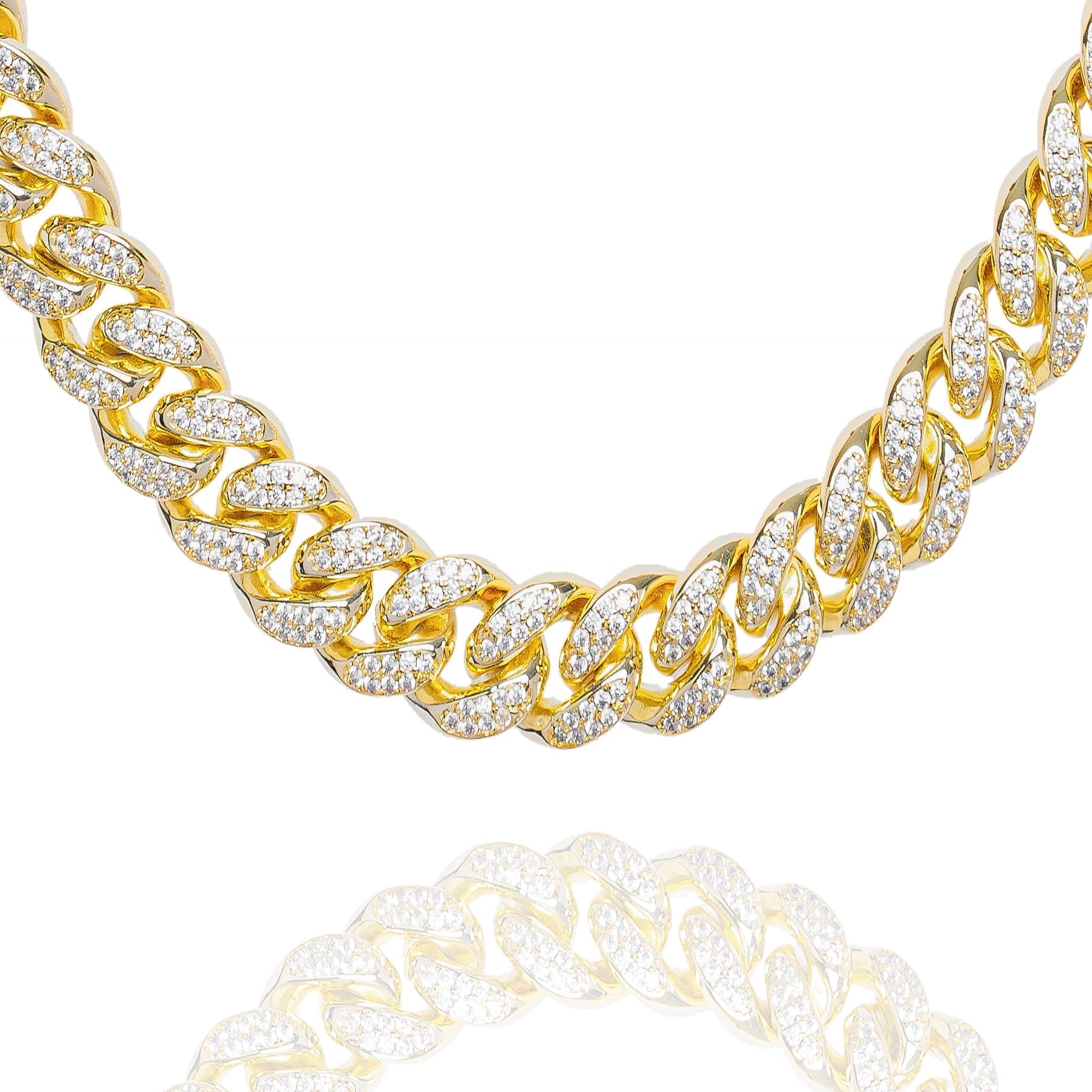 12MM gold diamond Cuban link chain with iced out design
