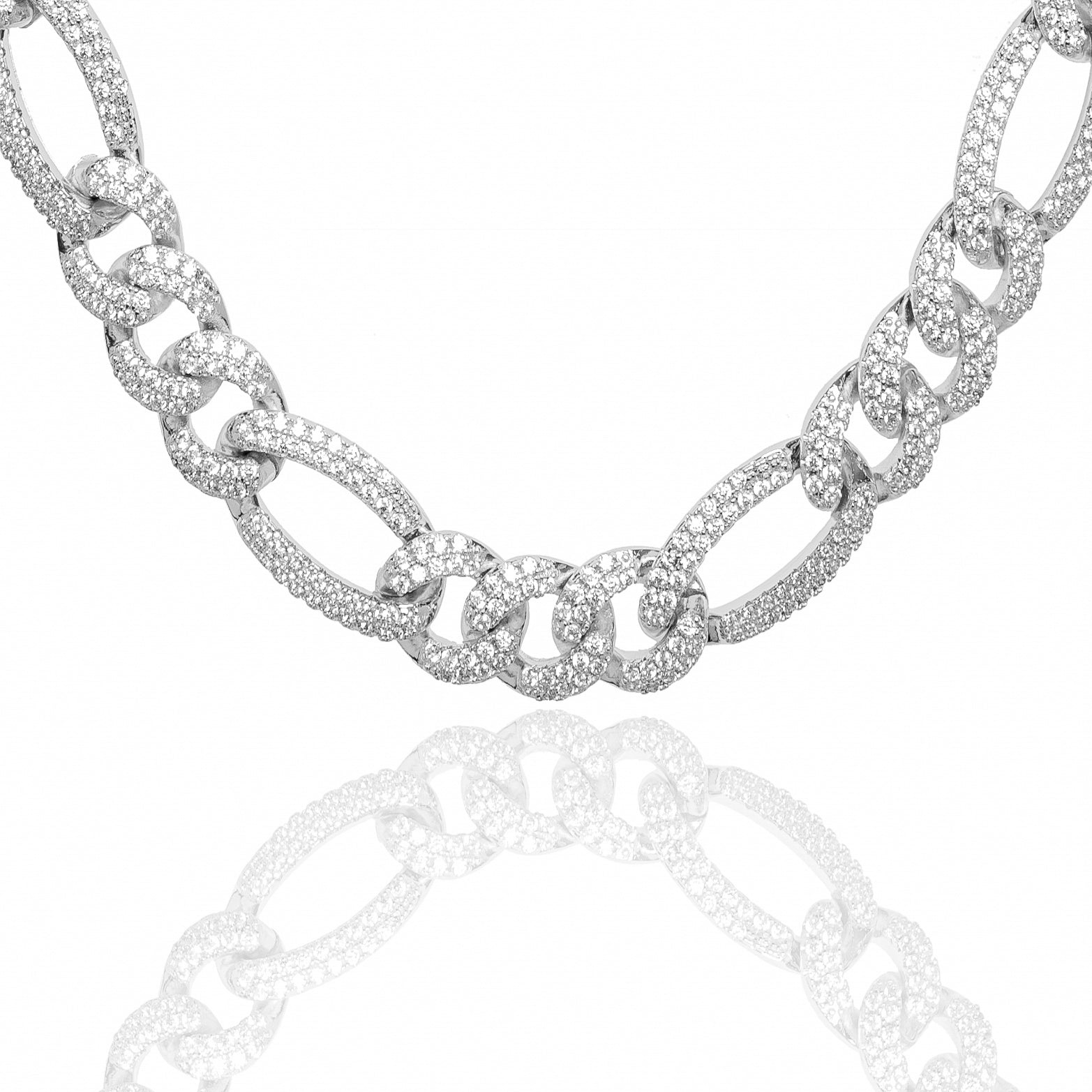 12MM iced figaro silver chain with full pave crystal design