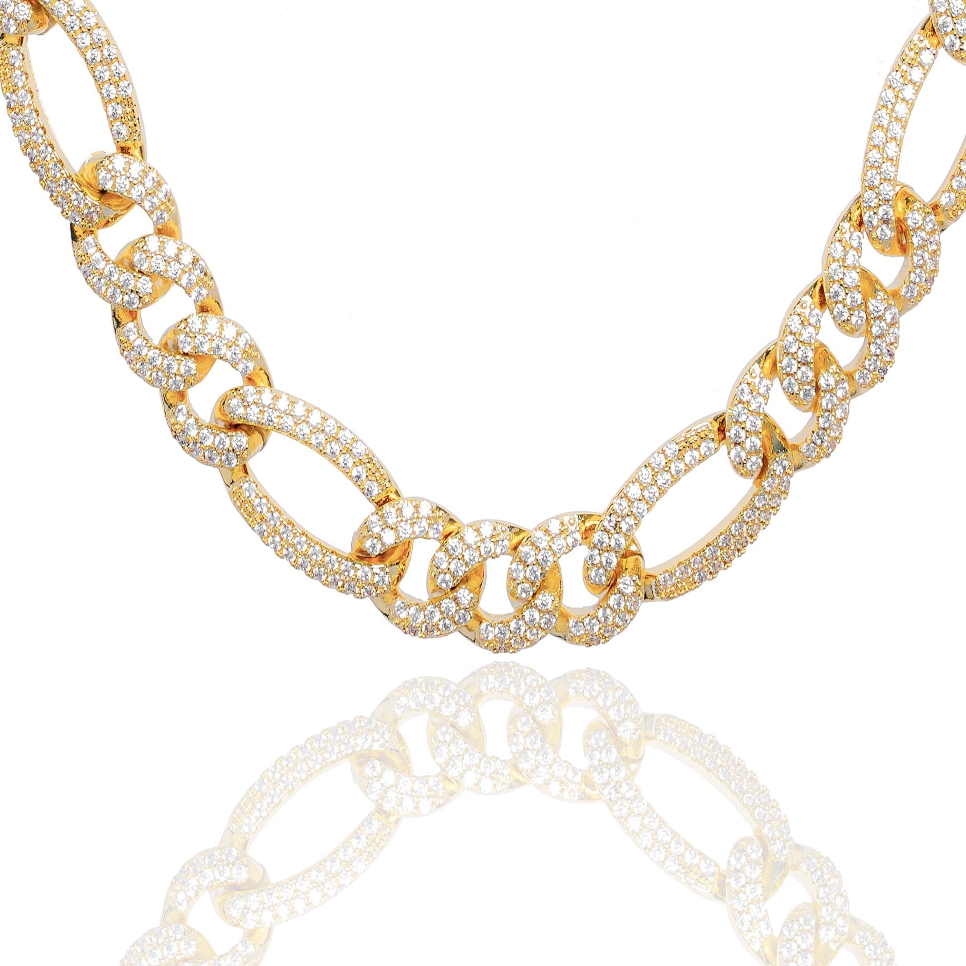 Big Daddy 12MM iced-out Figaro gold chain with cubic zirconia stones