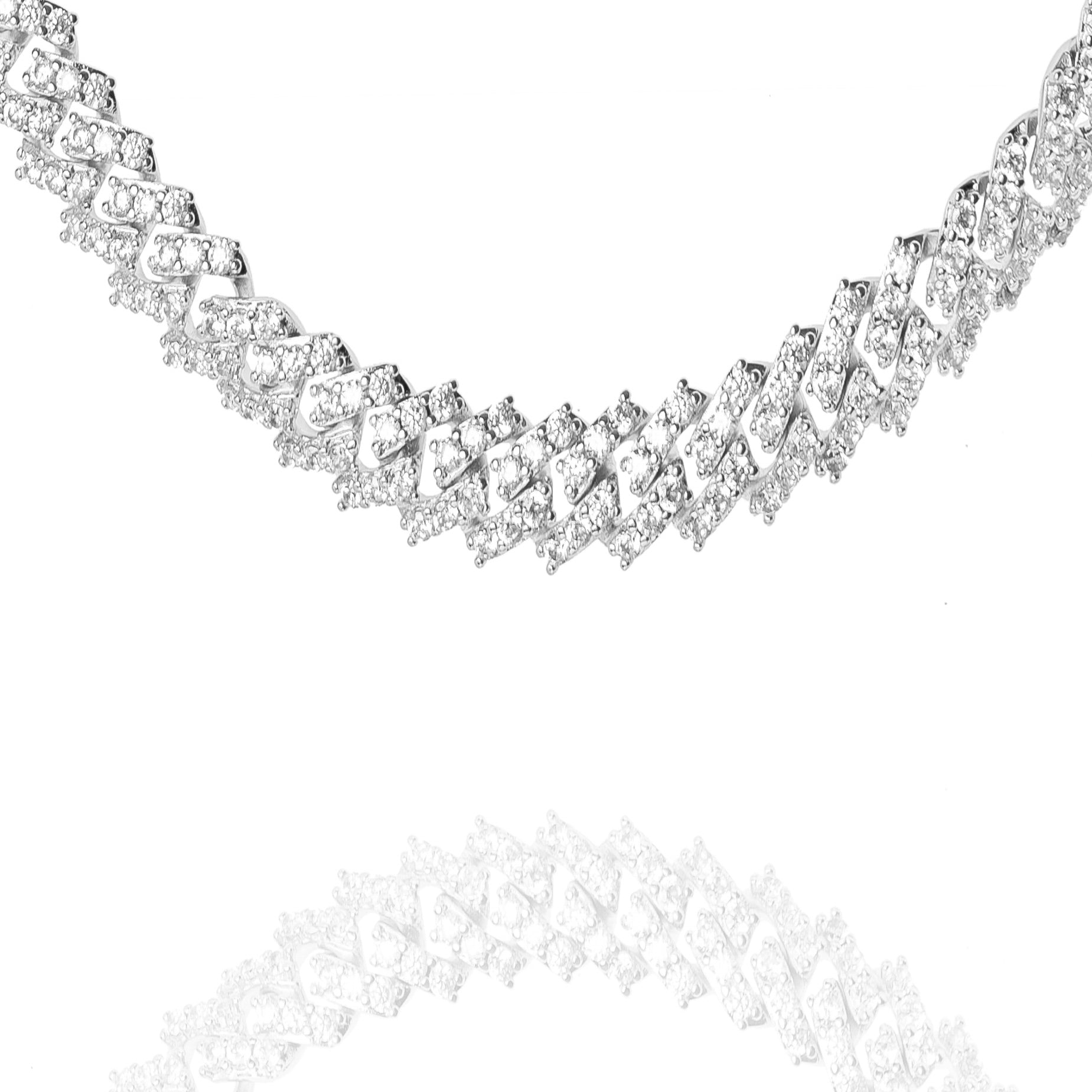 Big Daddy 12MM silver iced out prong Cuban chain with cubic zirconia stones